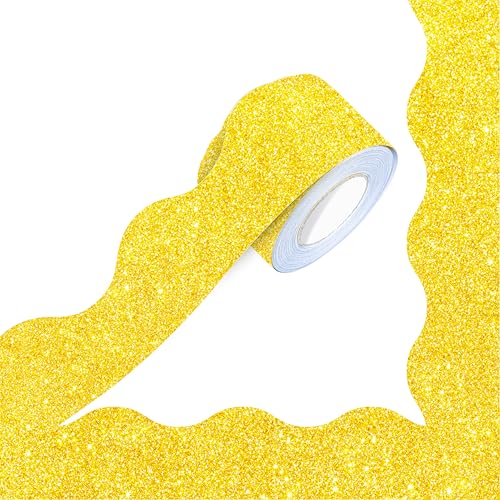66 Feet Bulletin Board Borders, Golden Glittering Rolled Border Trim with Wavy Line Design - Walls, Desks, Windows, Doors, Chalkboards, Whiteboards Decors for School, Classroom, Home & Offices - color: Shining Gold (66 Feet)