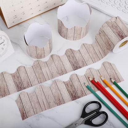 Aodaer 65.5 Feet Dark Wood Bulletin Board Borders Rustic Wood Scalloped Border Trims Back to School Bulletin Board Decorations for School Classroom Wall Decor - style: Dark Wood