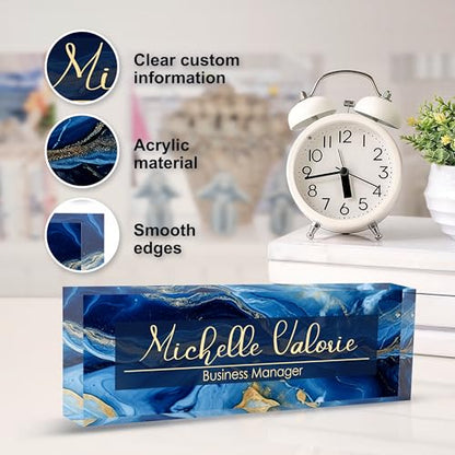 Custom Personalized Acrylic Name Plate Office Desk Accessories (A-Blue Gold) - color: A-blue Gold