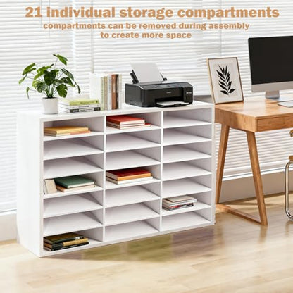 Literature Organizer,21 Compartments,Classroom Offices SchoolMailbox with Adjustable Shelves,Paper and Mail Organizer 27.8"x21"x9.3"(White)