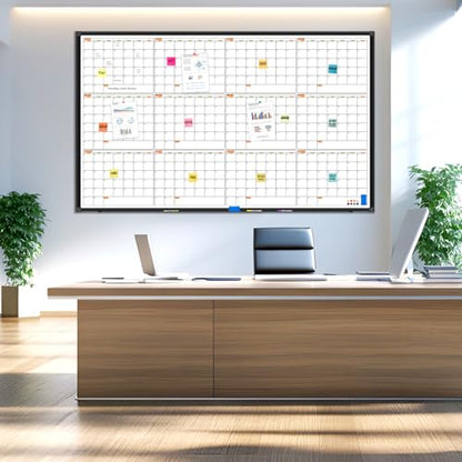 12 Month Calendar Whiteboard for Wall, 72" x 40" Large Wall Calendar Dry Erase with Tray, Magnetic Dry Erase Calendar for Wall Mounted Bulletin Board for Home Classroom Office Organization - size: 72" x 40" - 12 Month