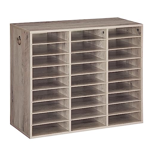 HOOBRO Literature Organizer, 27 Compartments Wooden Mail Organizer, Countertop Literature Sorter with Adjustable Shelves for Home, Office, School, Student Mailbox for Classroom, Greige BG27WF01 - color: Greige, size: 23.8"H