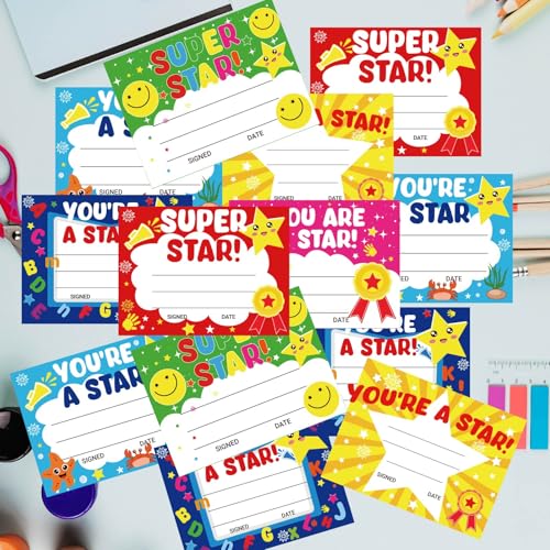 94 Pcs Student of Award Certificates End of School Year Superlatives Certificates Recognition Certificates of Achievement Graduation Birthday Certificates for Teacher Supplies (You're a Star) - style: Your're a Star