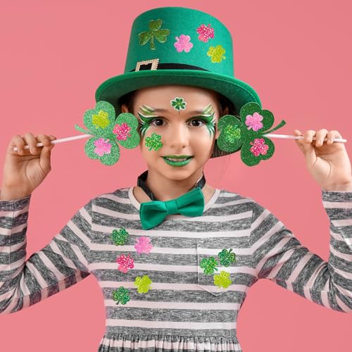 Whaline St. Patrick's Day Stickers Roll Holographic Pink Green Shamrock Seal Stickers Clover Waterproof Self-Adhesive Decals for Envelope Journal Decor Irish Party Supplies, 500Pcs - style: Pink Green Shamrock