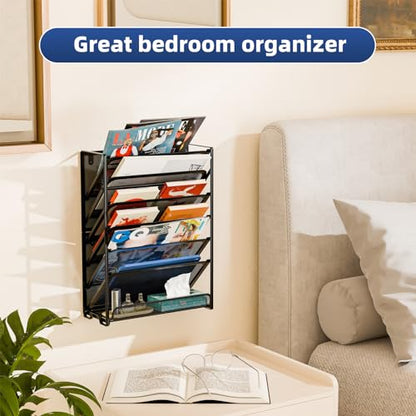Simple Trending Wall File Organizer, Mesh 7-Tier Vertical Hanging File Holder, Desktop Metal Files Rack for Office and Home, Black