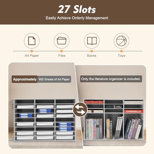 Literature Organizer, 27 Slots Wooden Mailbox for Classroom, Countertop Literature Sorter with Adjustable Shelves, Office Mailbox Cubbies, White Student Mailboxes for Home Office School