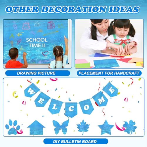 Ocean Sea Bulletin Board Paper Roll,14.8FTx47IN Large Reusable Waterproof Erasable Classroom Wall Background Backdrop, Fade-Resistant Fabric Wrapping Paper School Decors Teacher Supplies - color: Under the Sea Blue