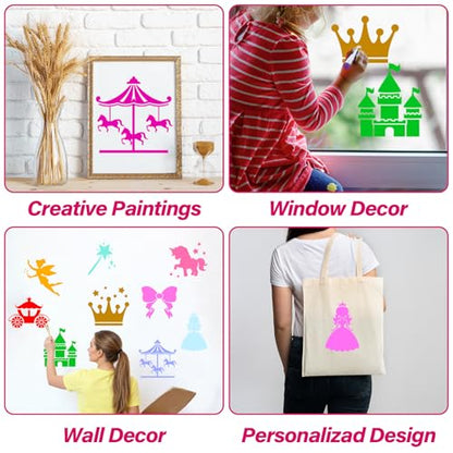 36pcs Princess Drawing Stencils 8 Inch Sidewalk Chalk Stencils Painting Large Washable Reusable Garden Theme Princesses Fairies Primary Shape Template - style: Princess