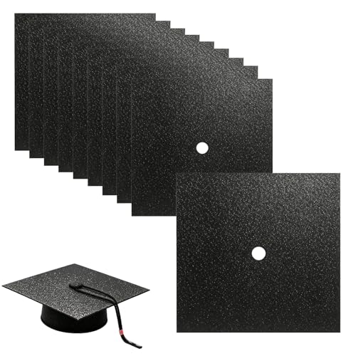 Graduation Cap Topper Decorations 10 Sheets Black Construction Paper(10x10 Inch) Cardstock Grad Cap Insert Decor Glitter Graduation Hat Toppers Cover Designs Crafts DIY Kits Bulks Sublimation Blank - color: Black