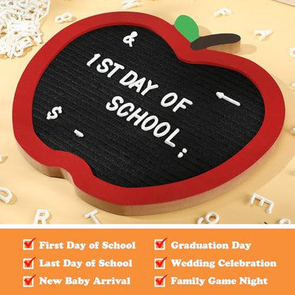 Changeable Felt Letter Board with Letters Back to School Supplies First Day of School Sign 1st Baby Announcement, Message Board Kindergarten Preschool Classroom Decor Farmhouse Milestones Kids(Apple) - style: Apple