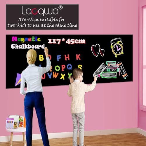 Magnetic Chalkboard Contact Paper for Wall 46.3"x18" Self Adhesive Magnetic Wall Board Sticker with 36 Magnet Letters for Office Home Black Chalk Board Wallpaper Roll - color: Black
