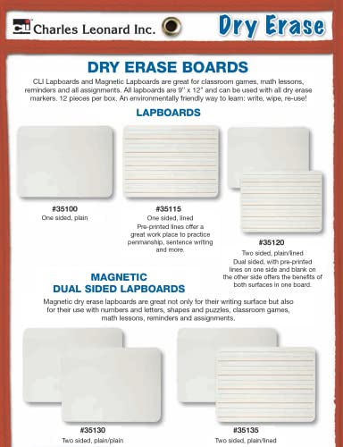 Charles Leonard Dry Erase Board, Two Sided, Lined/Plain, 9" x 12" (35120) - color: Plain & Lined, size: 9"W x 12"H, style: 2-Sided Masonite Board
