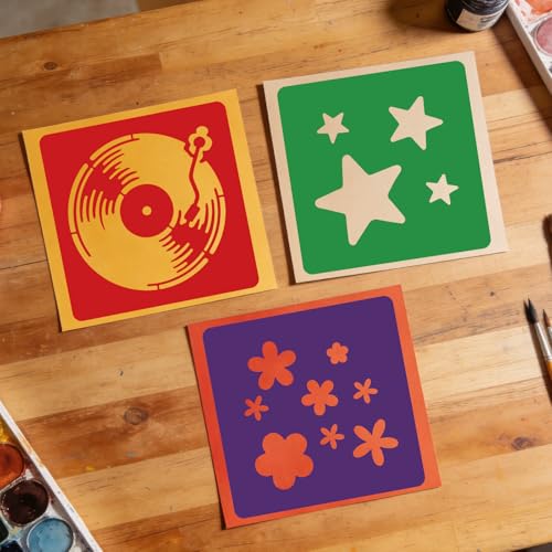 CUTHOLLOW 25 PCS Vintage Peace Painting Shape Stencils Sets - 8 Inch Reusable&Washable Drawing Template, Different Retro Primary Themed Sidewalk Chalk Art Stencils Kit for Craft Room Wall Paper - style: 25pcs-Vintage Peace Patterns