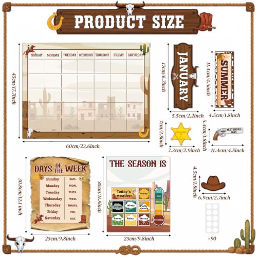 Western Cowboy Calendar Bulletin Board Set for Classroom Decoration Wild Western Calendar Seasons Weather Chart Brown Cowboy Bulletin Board Paper-Cuts for Teachers Elementary School Classroom - style: Western Cowboy