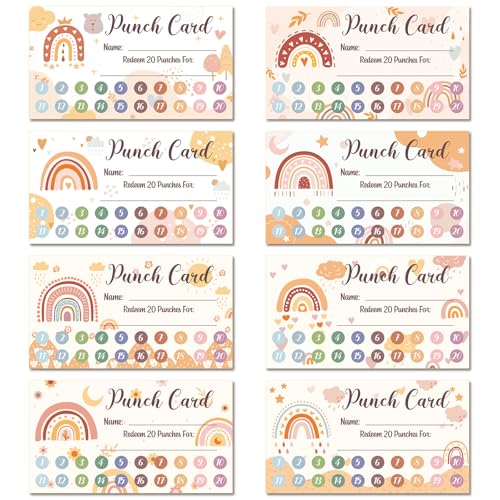 Fumete 400 Pcs Punch Cards for Classroom Reward Cards Behavior Incentive Loyalty Awards for Kids Students Teachers School Business, 8 Styles, 3.5 x 2 in(20 Boho Punches Style) - style: 20 Boho Punches Style