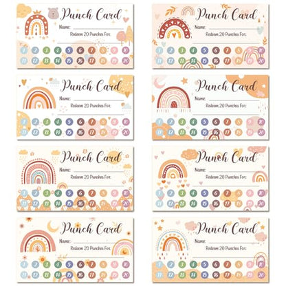 Fumete 400 Pcs Punch Cards for Classroom Reward Cards Behavior Incentive Loyalty Awards for Kids Students Teachers School Business, 8 Styles, 3.5 x 2 in(20 Boho Punches Style) - style: 20 Boho Punches Style