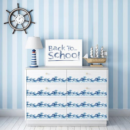FYSUIMU 65.6 Ft Ocean Wave Bulletin Board Border Under The Sea Scalloped Trim Borders Realistic Blue Sea Wave Classroom Decorations for Back to School Summer Beach Coastal Party Home Office Chalkboard - style: Ocean