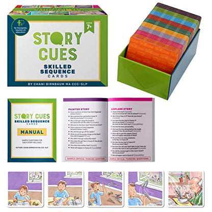 SkillEase Story Cues Skilled Sequencing Cards, Speech Therapy Materials, Social Skills Game, English Language Learners Games, Storytelling Cards, Sentence Building and Picture Cards - color: Story Cues 1