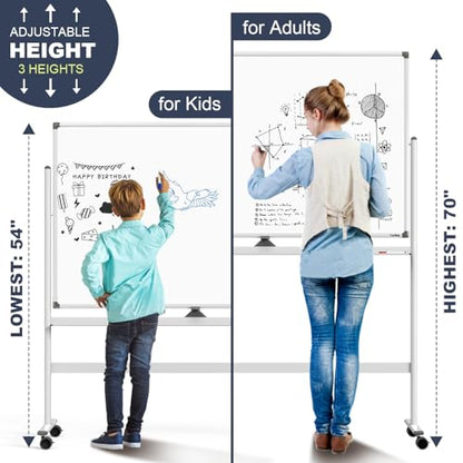 Dry Erase Whiteboard Easel on Wheels - TANKEE 48" x 32" Large Double Sided Mobile Whiteboard, Reversible Magnetic Rolling White Board for Home Office Classroom, Flip Chart Holders and Paper Pad - color: White, size: 48"x32"