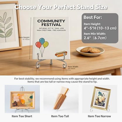 Artliving (2팩 10.2cm(4인치) 철 디스플레이 스탠드, 실버 소형 아이언 이젤 플레이트 디스플레이 포토 홀더 스탠드, 카드, 쿠키, 장식 접시, 아트워크 - color: 실버, size: 4 inch(2 pack)