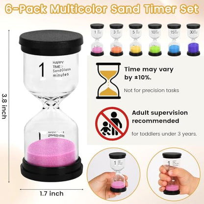 Shindel Sand Timers, 6PCS Colorful Hourglass Sandglass Timer 1/3/5/10/15/30 Minutes Sand Clock Timer for Kids Games Classroom Kitchen Cooking Office (Pack of 2) - size: Medium (Pack of 2)