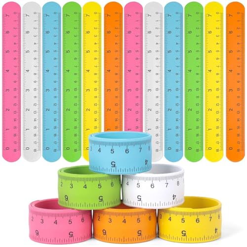 LovesTown 12PCS Ruler Slap Bracelets, Colorful Silicone Snap Bracelets Wristband with Scale for Kids Gifts Party Favors Treasure Box Toys Classroom Prizes, Goodie Bag Stuffers for School