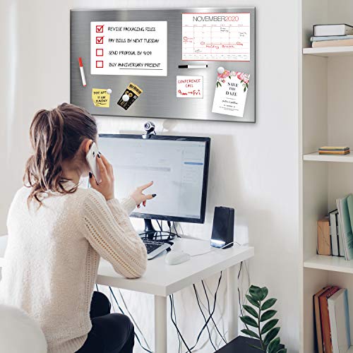 Magnet and Message Board | Large Mountable 30 x 14 x 0.7 Inch Steel Bulletin Board (Silver) - size: L (30 x 14)