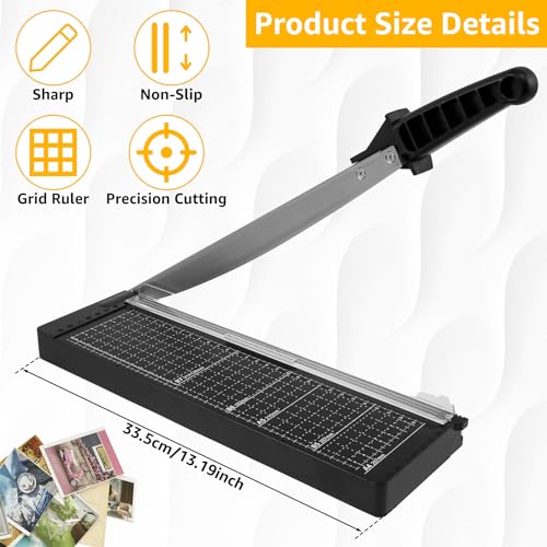 12-Inch Heavy Duty Guillotine Paper Cutter, Small Paper Trimmer, 8-10 Sheet Capacity, Precision Slicer for Crafting, Photos, Cardstock, Guillotine Style for Home & Office - Black