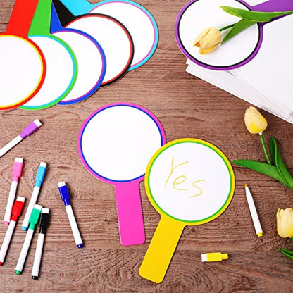 Crtiin 80 Pcs Colorful Dry Erase Paddles Set Include 40 Dry Erase Paddles with 40 Markers Double Sided Handheld Whiteboard for Answer Numbers Voting Blank Fans(Round) - style: Round
