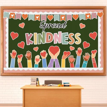 Kindness Bulletin Board Decorations Spread Kindness Bulletin Board Set Inspirational Motivational Heart Paper Cutouts for Back to School Classroom Wall Decor - style: Spread Kindness