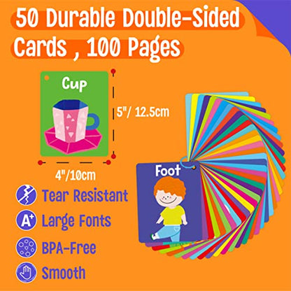 50 PCS Kid First Cognitive Flashcards,Double Sided Printed 7 in 1 Colorful Cards Alphabet,Numbers, Foods,Animals,Shapes,Colors with 3 Reclosable Rings,Learning Tool for Pre-K Kindergarten Toddlers - style: Cognitive Flashcards