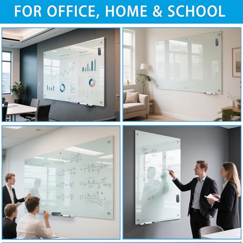 KIZZBY Glass Dry Erase Board - Magnetic Whiteboard, 60"X36" Frameless White Board Clear Glass Boards with Super Strong Magnets, Wall Mounted for Office, Classroom and Home - color: 60"×36" White
