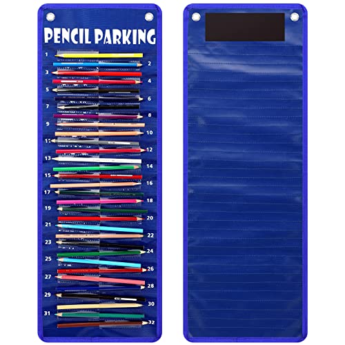 Sabary Pencil Parking Pocket for Classroom,Hanging Pencil Holder Wall Organization Numbered pencils Dispenser with Magnetic Strip Grommets for Back to School Student Essentials(Simple) - style: Simple