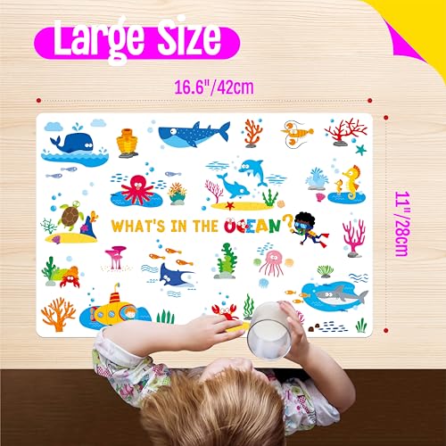6 Pack Placemats for Kids, Non-Slip Washable, Reusable Placemat - Dinosaur, Farm/Wild/Marine Animals, Construction Site, Universe, Educational Placemats for Home, Kindergarten, Classroom, Nursery - style: Style-D