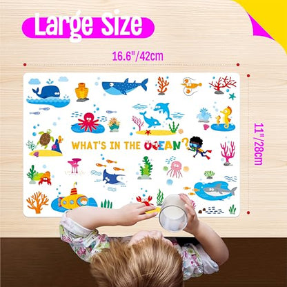 6 Pack Placemats for Kids, Non-Slip Washable, Reusable Placemat - Dinosaur, Farm/Wild/Marine Animals, Construction Site, Universe, Educational Placemats for Home, Kindergarten, Classroom, Nursery - style: Style-D