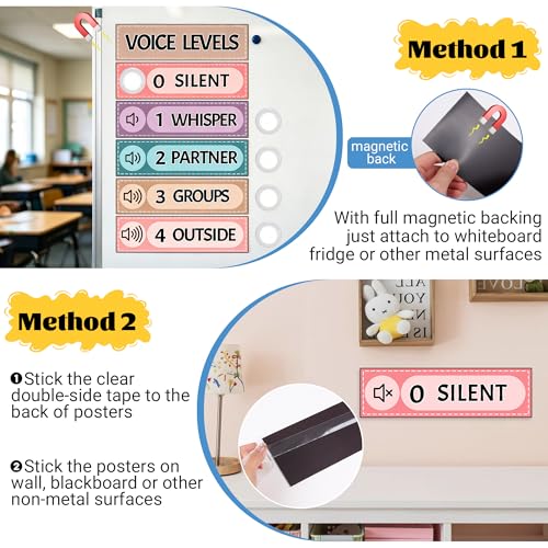 5 Pcs School Push Light and Magnetic Voice Level Poster Sticker, LED Tap Lights Voice Level Chart Noise Monitor Rules for Classroom Teacher Back to School Supplies (Leaf) - color: Leaf