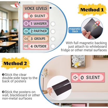 5 Pcs School Push Light and Magnetic Voice Level Poster Sticker, LED Tap Lights Voice Level Chart Noise Monitor Rules for Classroom Teacher Back to School Supplies (Leaf) - color: Leaf