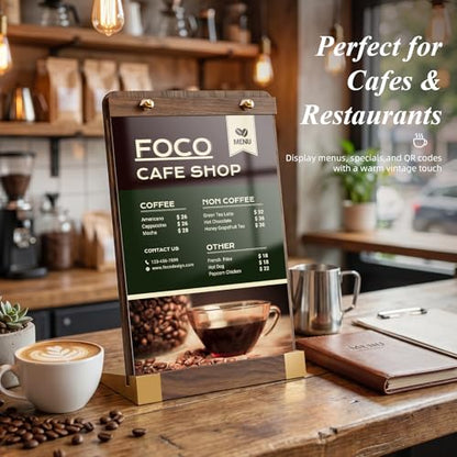 PPH-Sisy 4 Pack Acrylic Sign Holders 5x7 with Wood Base, Tabletop Display Sign Stand for Menu Flyer Poster, Clear Acrylic Paper Frame for Restaurant Coffee Shop Hotel Office Exhibition - size: 5x7-4 Pack