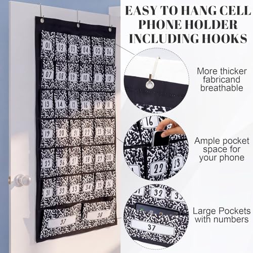 Colarr 38 Composition Book Classroom Pocket Chart Organizer with Numbers Oxford Fabric Cell Phones Calculator Holder for Classroom Pocket Organizer Hanging Chart with Numbered Slots and 4 Hooks - style: Composition Book