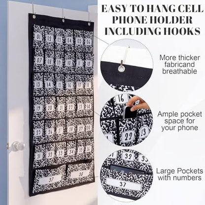 Colarr 38 Composition Book Classroom Pocket Chart Organizer with Numbers Oxford Fabric Cell Phones Calculator Holder for Classroom Pocket Organizer Hanging Chart with Numbered Slots and 4 Hooks - style: Composition Book