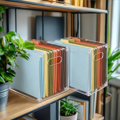 Novabright 1 Pack Acrylic File Organizer Box with Handles, Clear Hanging File Organizer for Letter Size/a4 Filing Crate Bin Holder for Desk, Office, Home, School (Letter,12.2" L x 5.51" W x 9.84" H)