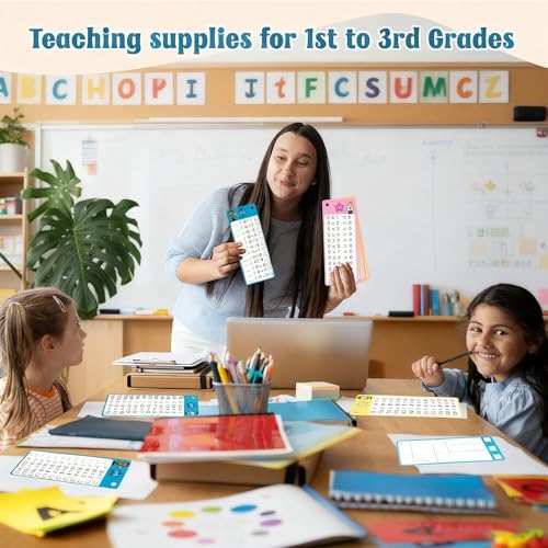 60Pcs Addition Subtraction Multiplication Division and Subtraction Flash Card, Math Flash Cards with 8 Dry Erase Pens 4 Rings, Time Table Flash Cards for 1st to 3rd Grades Fun Learning with Math Game