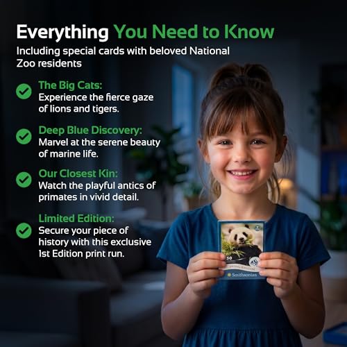Parkside Curiosity Cards - Animal Kingdom Collectible Trading Cards - 50 Wildlife Flash Cards for Girls & Boys - STEM Learning Flashcards for Kids with Smithsonian Zoo Animal Facts - Made in USA