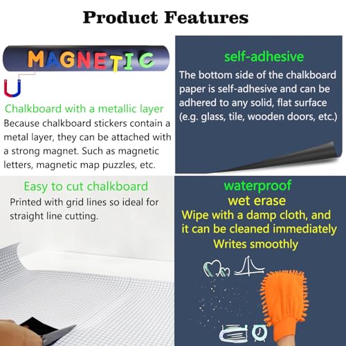 Magnetic Arch Wall Decal 39.3"x17.5" Chalkboard Contact Paper Peel and Stick Self Adhesive Magnetic Wall Board Sticker with 36 Magnet Letters for Home Offices Chalkboard Wallpaper Roll - color: Blue