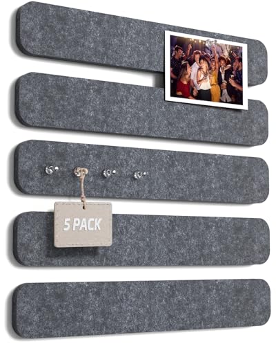 JBER Felt Strip Board 5 Pack 13"x2", Cork Board Alternative Pin Bulletin Board, Self-Adhesive Vision Board with 25 Push Pins for Walls, Office & Home Decor(Dark Gray) - color: Dark Gray, size: 5 Pack