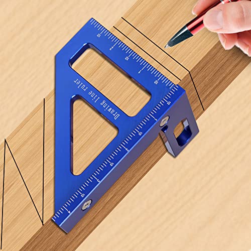 Imperial 3D Multi-Angle Measuring Ruler,45/90 Degree Aluminum Alloy Woodworking Square Protractor, Miter Triangle Ruler High Precision Layout Measuring Tool for Engineer Carpenter,003B - color: Blue(Imperial)