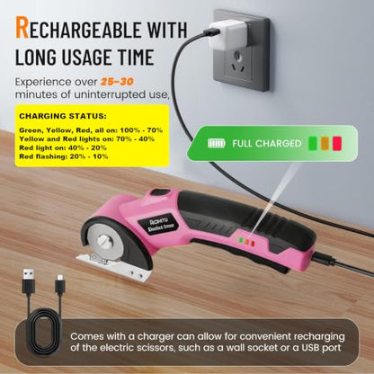 Electric Scissors, Cardboard Cutter, With LED Light, High-Efficiency Brushless Motor, 2000mAh Battery, Tungsten Steel Blade, Suitable for Cloth, Cardboard, Carpet Wire Rope Cutters Pink - color: Pink