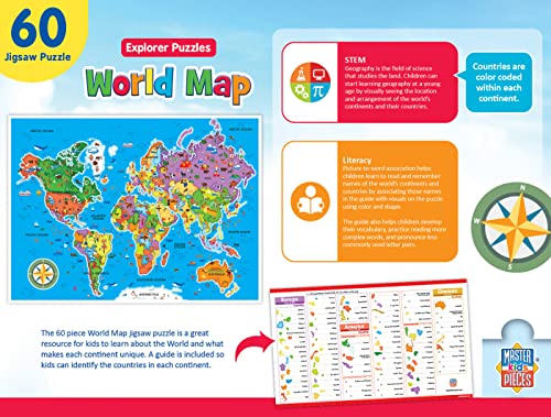 MasterPieces 60 Piece Educational Jigsaw Puzzle for Kids - World Map - 16.5"x12.75"