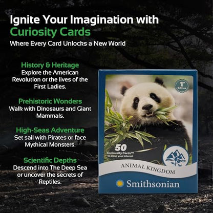 Parkside Curiosity Cards - Animal Kingdom Collectible Trading Cards - 50 Wildlife Flash Cards for Girls & Boys - STEM Learning Flashcards for Kids with Smithsonian Zoo Animal Facts - Made in USA