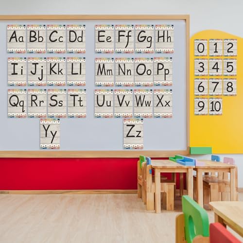 Gilprop 37 Pcs Bulletin Board Letters Educational Posters Alphabet Posters and 0-10 Number Classroom Abc Wall Decor for Kindergarten Toddler Teacher(Wood Grain) - style: Wood Grain